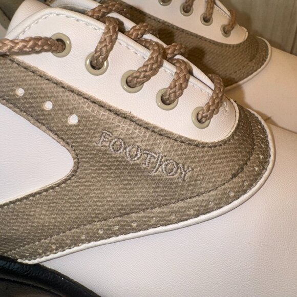 Footjoy Greenjoys Womens Golf Shoes White Beige 48401 Lace Up Spikes Size 8 M - Picture 5 of 11